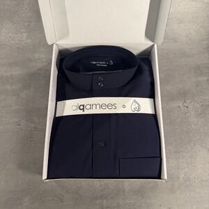 Alqamees Thobe Men XL Navy Blue Mandarin Collar Long Sleeve Jubba NEW